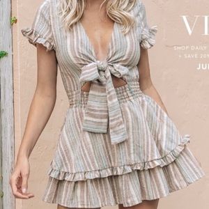 Vici short sleeve front tie mini dress.